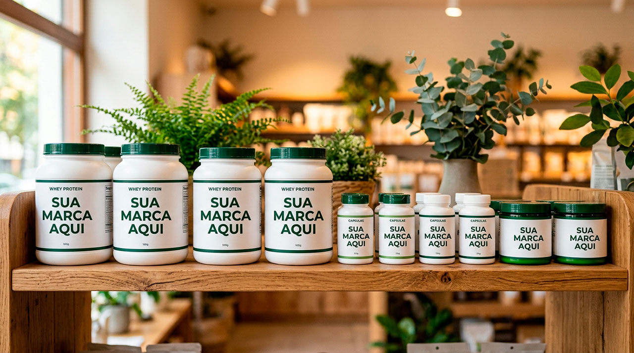 Prateleira de loja com produtos de marca própria